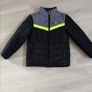 ZeroXposur Kids Black and Gray Puffer Jacket with Neon Yellow